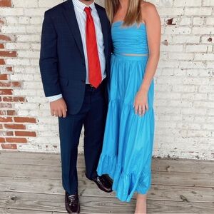 Blue Strapless Maxi two piece set